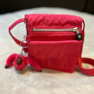 Kipling crossbody mini shoulder bag, nylon hot pink